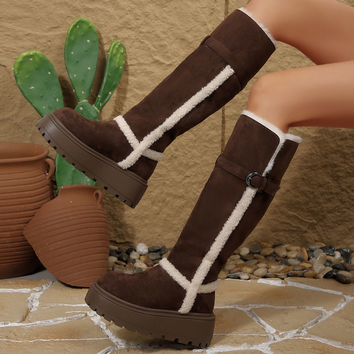 长筒女款雪地靴增高2025冬季新款加绒女靴厚底女士纯色保暖高筒靴