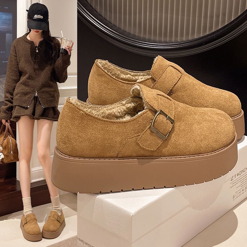 加绒勃肯鞋女款2025秋冬新款厚底保暖棉鞋毛毛加厚豆豆博肯雪地靴