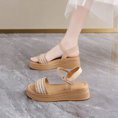 小香风罗马凉鞋女2026新款夏季外穿编织坡跟凉鞋厚底增高沙滩凉鞋