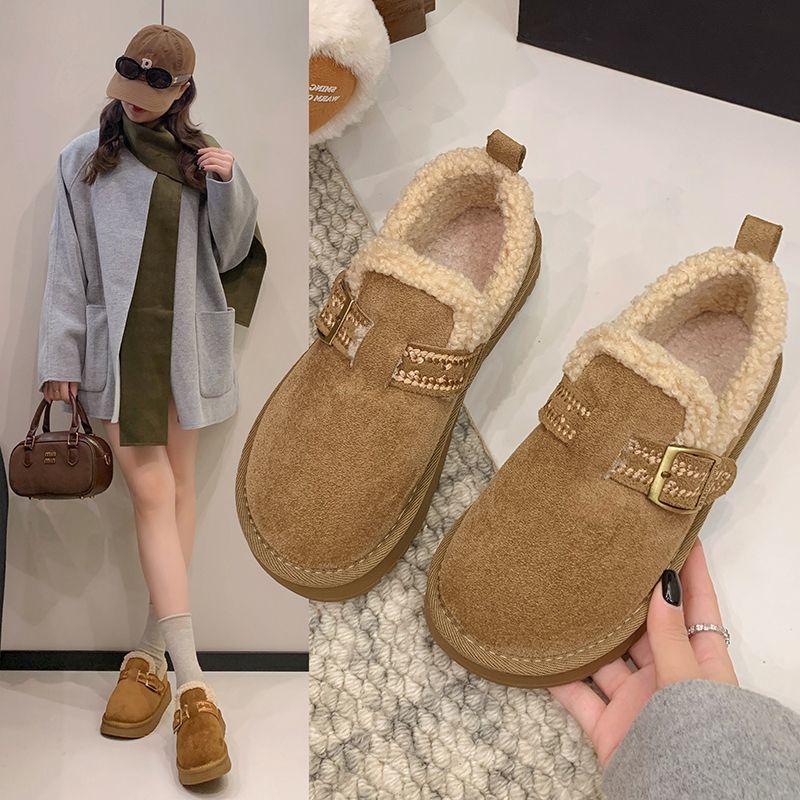 厚底豆豆勃肯鞋女款2025新款冬季外穿毛毛雪地靴加绒加厚保暖棉鞋