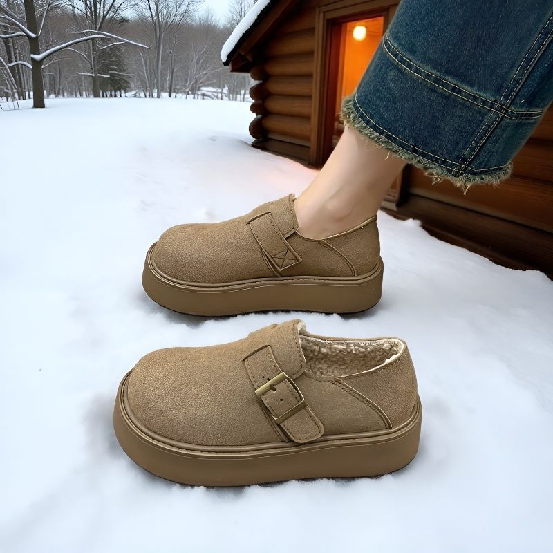 厚底勃肯鞋女2025新款冬季外穿一脚蹬加绒孕妇乐福鞋34码博肯棉鞋