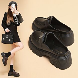 懒人一脚蹬乐福鞋 2025春季 女鞋 复古厚底增高半拖包头博肯单鞋 新款