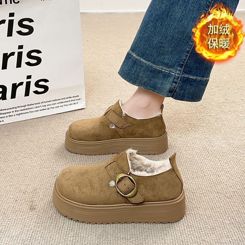 厚底加绒勃肯鞋女2025秋冬新款皮带扣全包一脚蹬懒人加厚防滑棉鞋