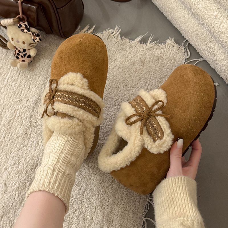 内增高厚底加绒保暖全包勃肯鞋女2025新款冬东北雪地靴蝴蝶结棉鞋