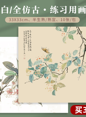【买3送1】练习用宣纸画片全白/仿古33x33cm国画专用半生熟熟宣卡纸小写意山水花鸟工笔没骨画书法软卡义记宣