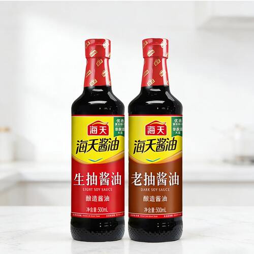 b-海天生抽/老抽酱油500ml装家用炒菜凉拌提鲜调味汁酿造黄豆酱油