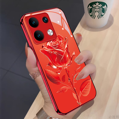 玫瑰适用红米note13手机壳新款红米note13pro+保护套超薄note12Turbo简约创意note11/10/9全包pro/pro+玻璃壳