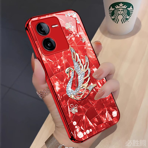 天鹅适用iqooz8手机壳新款iqooz8x保护套全包边iqooz7/z7x高级感超薄简约iqooneo9/neo8/neo7防摔耐脏玻璃壳