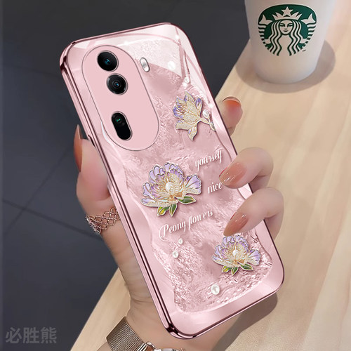 流光牡丹适用opporeno11手机壳新款reno11pro/10/9保护套女款reno8pro+全包边reno7/6/5超薄pro/pro+简约防摔