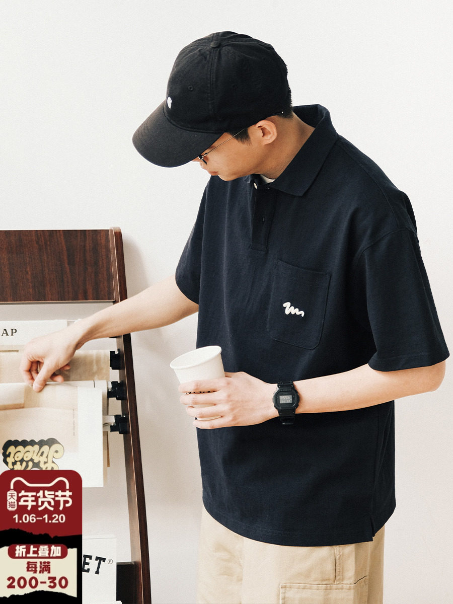 714STREET TRENDY CASUAL POLO SHIRT MENS SUMMER NEW T-SHIRT TOP MENS JAPANESE LAPEL SHORT SLEEVE T-SHIRT