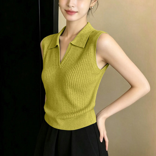 老钱风polo翻领针织衫女夏季新款2026修身显瘦百搭无袖背心女上衣