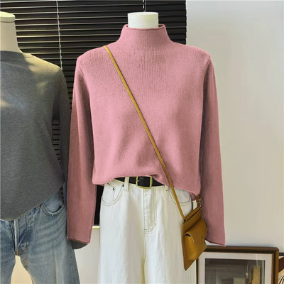 加厚毛衣女冬季2025新款洋气宽松慵懒坑条半高领打底衫内搭针织衫