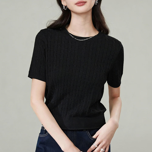 针织衫女款爆款2026新款洋气百搭宽松显瘦圆领正肩短袖t恤上衣夏
