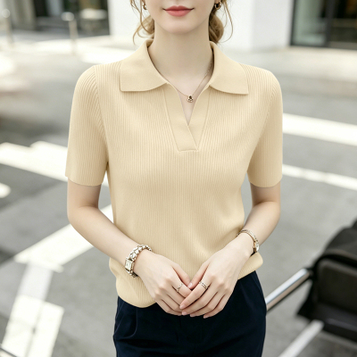 正肩polo衫女款爆款2026新款高级感时尚洋气百搭针织短袖显瘦上衣