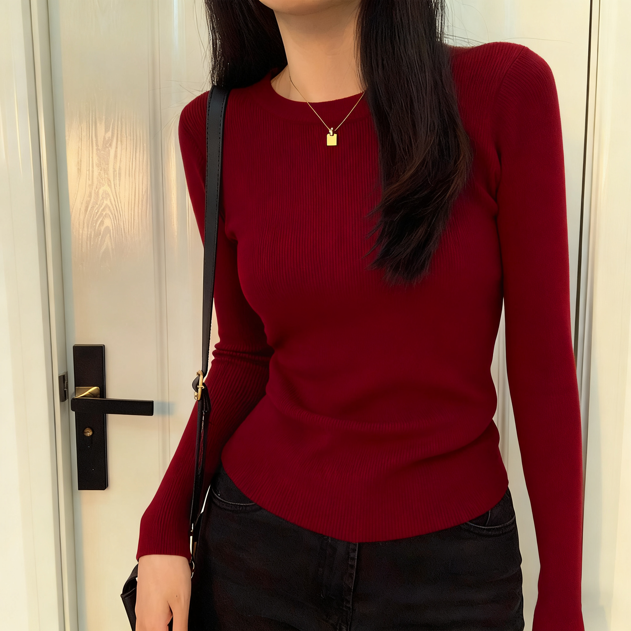 羊毛打底衫2025新款今年流行爆款毛衣修身显瘦针织衫内搭红色上衣