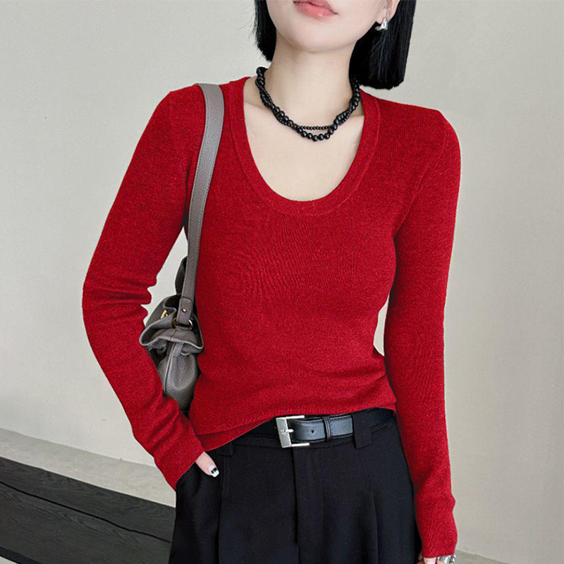 春季薄款毛衣2026新款u领针织衫女修身显瘦羊毛打底衫女内搭上衣,女装/女士精品,毛针织衫,淘宝优惠券,粉丝福利购,淘宝优惠卷