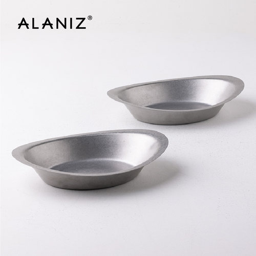 alaniz 怪兽-复古304不锈钢盘子椭圆深盘家用吃饭盘菜盘创意汤盘