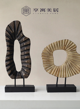 新中式侘寂风现代圆环屏风摆件书房电视柜书架样板间桌面软装饰品