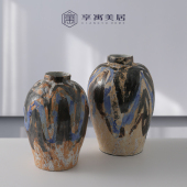 新中式 饰摆件 复古堆釉陶瓷花瓶民宿客厅玄关手工侘寂风花器台面装