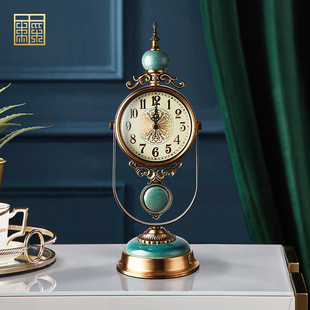 美式 饰坐钟家用摆件复古石英钟表 轻奢座钟摆台表客厅桌面时钟装