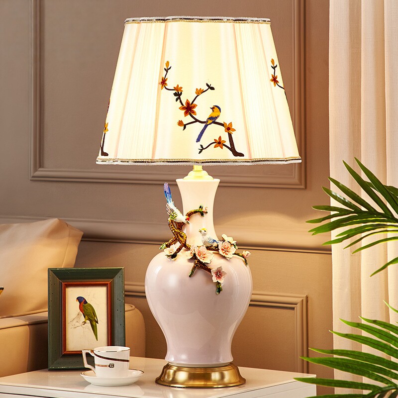 公主粉色欧式全铜奢华珐琅彩台灯卧室床头灯客厅女孩轻奢现代婚庆