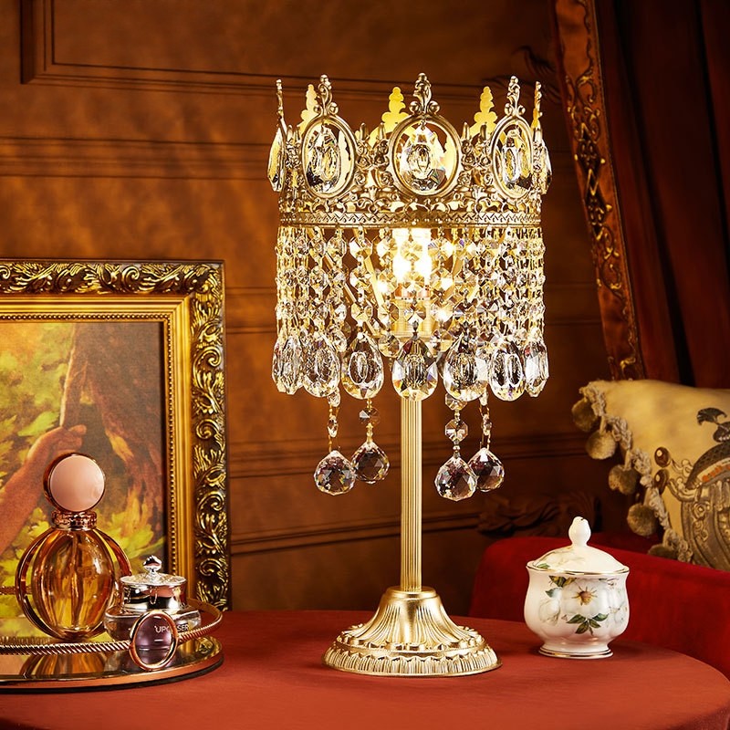 法式奢华全铜水晶台灯客厅别墅书房卧室床头灯欧美式田园复古温馨