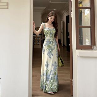 气质海边度假荷叶边裙子 爆款 莫奈花园绿色连衣裙女款 夏季