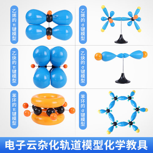 乙烯乙炔苯分子的电子云杂化轨道模型六件套 西格玛健 派键 π键 σ键 苯环 高中有机化学教具教学仪器共价键