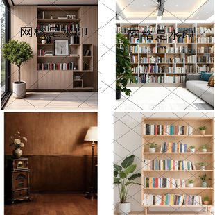 加厚材料直播间背景墙布书橱书架背景布知识分享3D立体直播背景