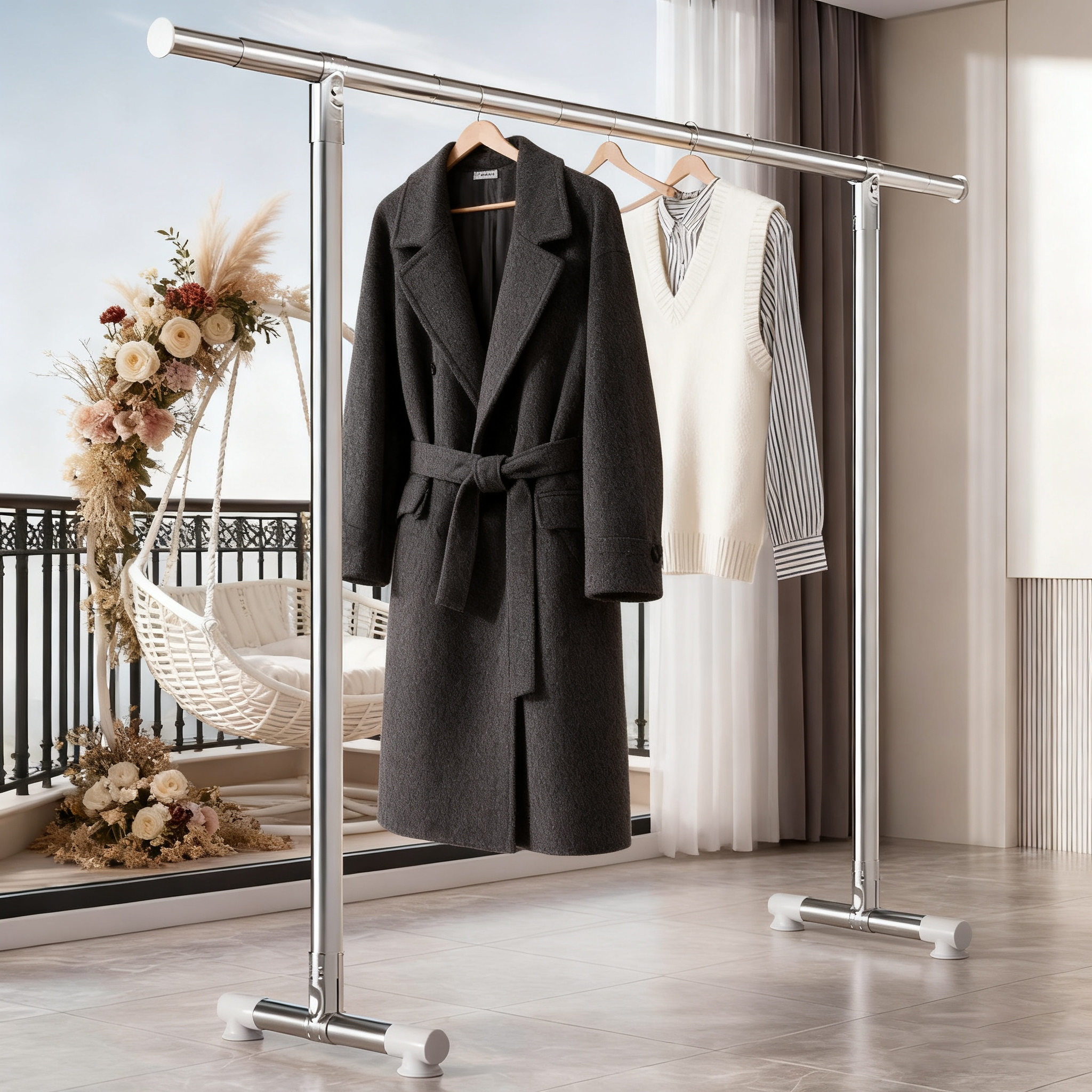 晾衣架家用阳台可伸缩晒衣服架子