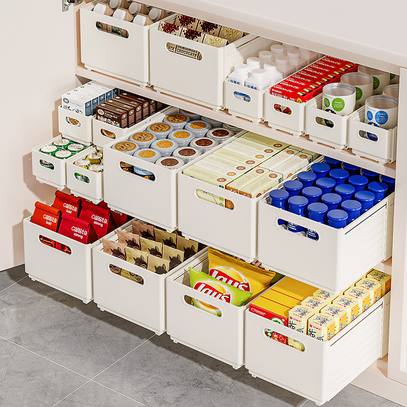 日本厨房整理收纳盒橱柜桌面杂物抽屉式可伸缩调味料品储物整理盒
