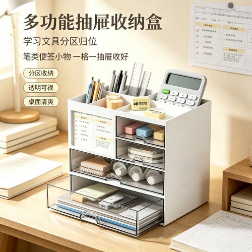 家用抽屉式透明桌面置物收纳盒子