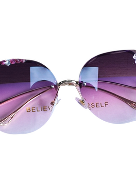 2021年新款手工镶钻花朵椭圆太阳镜女圆脸墨镜韩版