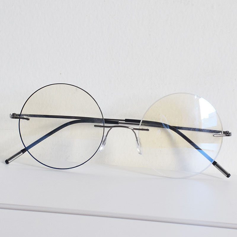 2022无框圆形近视眼镜男 原创设计一边黑个性眼镜框架配近视