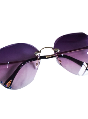 无边框镶钻蝴蝶太阳镜女圆脸大脸显瘦遮阳墨镜ins高级感韩版