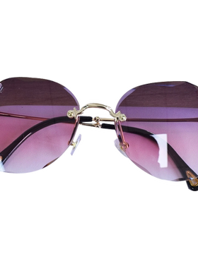 无框镶钻太阳镜女圆脸大脸显瘦 2021新款墨镜女渐变