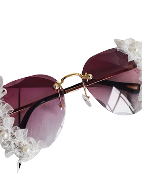 2024圆脸大脸显瘦遮阳防晒太阳镜女士洋气优雅珍珠网纱墨镜高级感