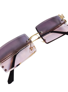 2021新款无框太阳镜女小脸长脸圆脸方脸 方形镶钻蝴蝶墨镜女