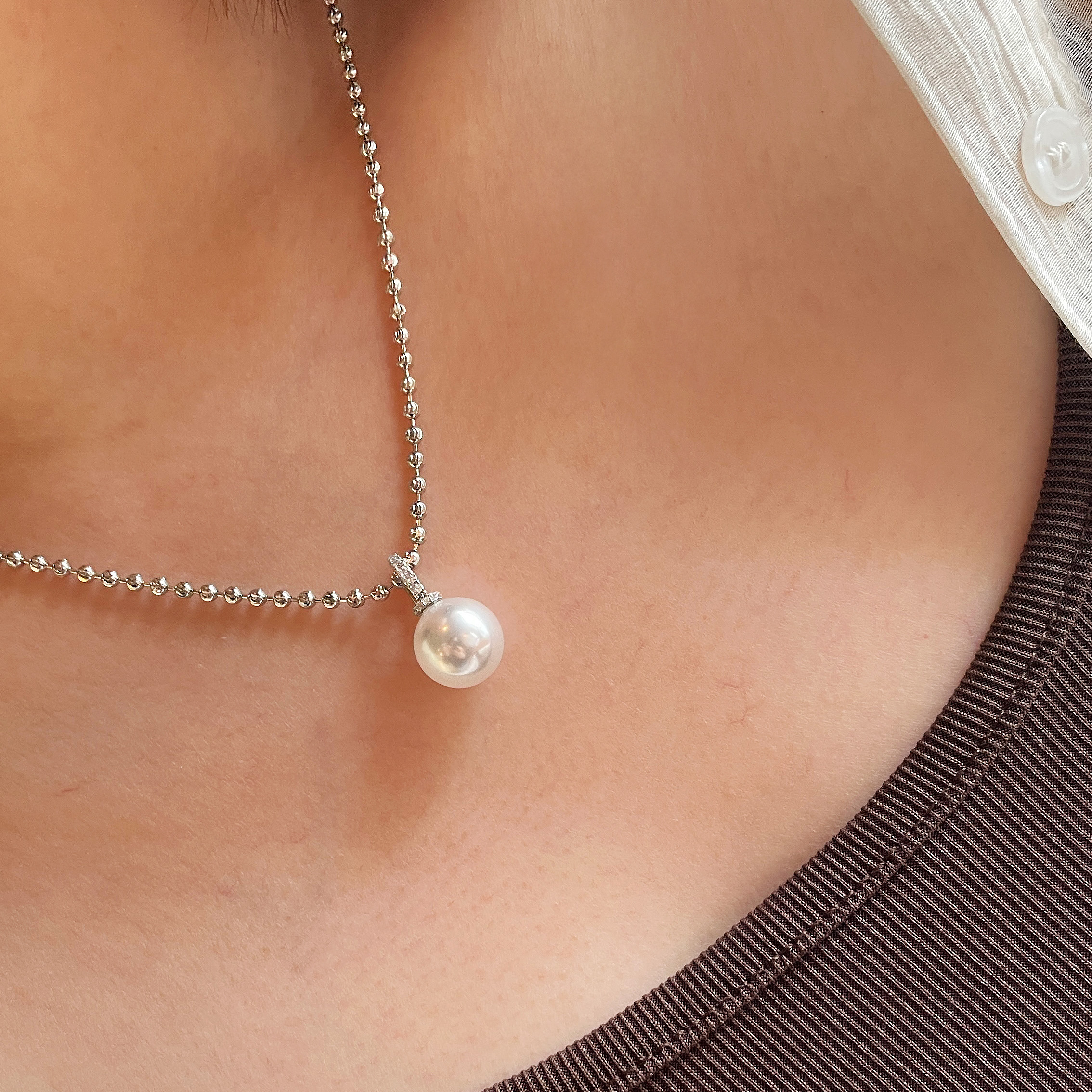 澳白水晶珍珠可调节吊坠高级项链