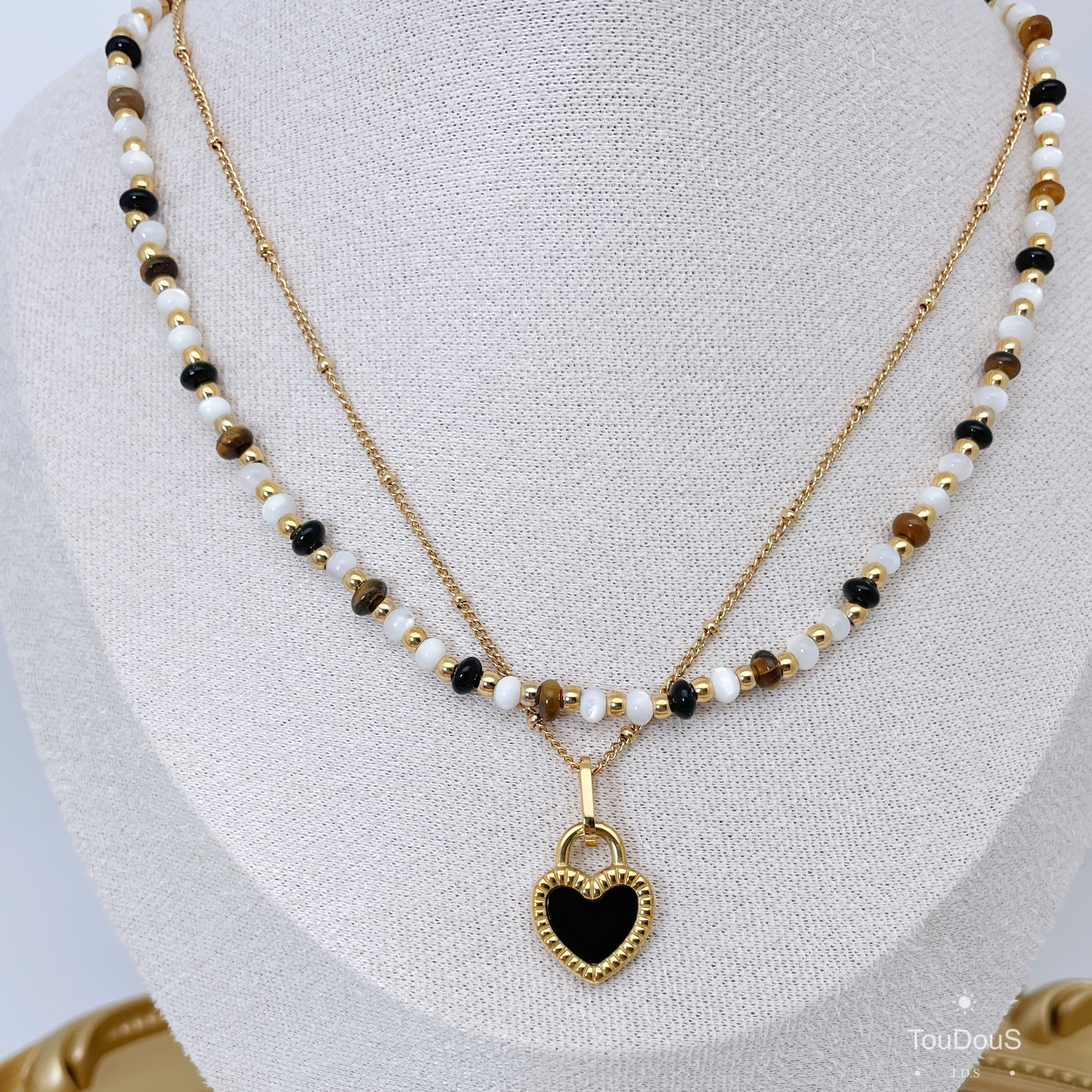 黑玛瑙虎眼石串珠项链圆珠锁骨链