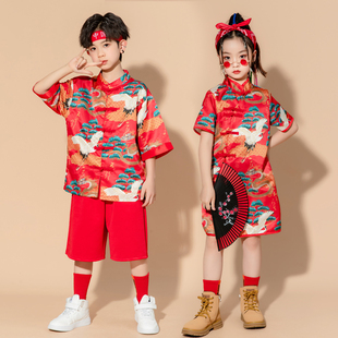 六一儿童演出服女童啦啦队表演服装 中国风唐装 汉服小学生国潮班服