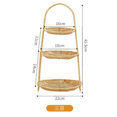 藤编点心水果篮 蛋糕展示置物架 手工多层收纳提篮创意竹篮摆件