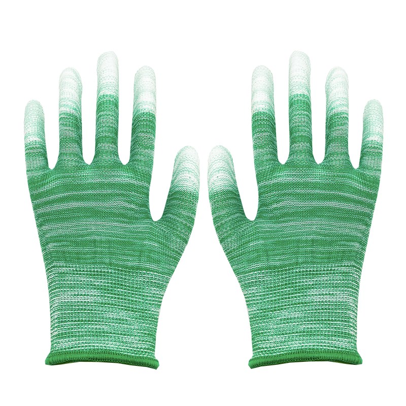 36双pu涂指劳保手套耐磨浸胶薄款防静电工作电子厂男女白尼龙涂掌