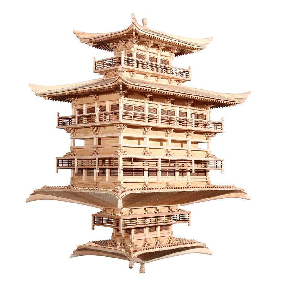 新中式榫卯实木吊饰挂件古典倒影装饰会所全实木金阁寺模型