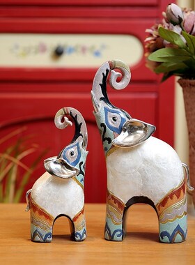 现代轻奢母贝贴片才会大象客厅玄关电视柜创意家居工艺品装饰摆件