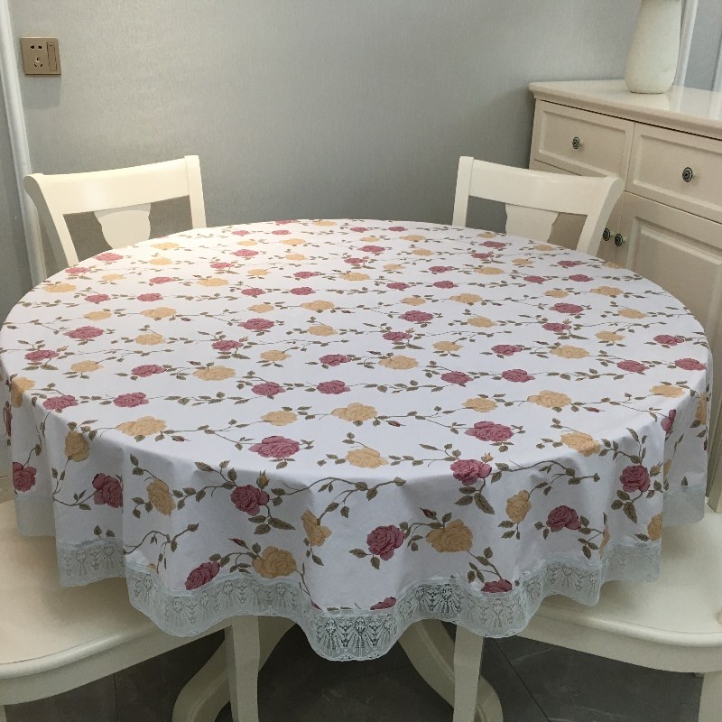 加厚大圆桌布防水防油免洗PVC田园桌垫饭店饭厅圆形桌布塑料防烫