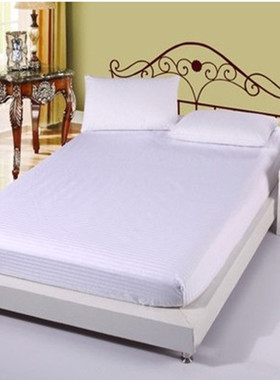 带松紧带包床床单纯白色缎条床笠床罩宾馆酒店旅社床上用品单件