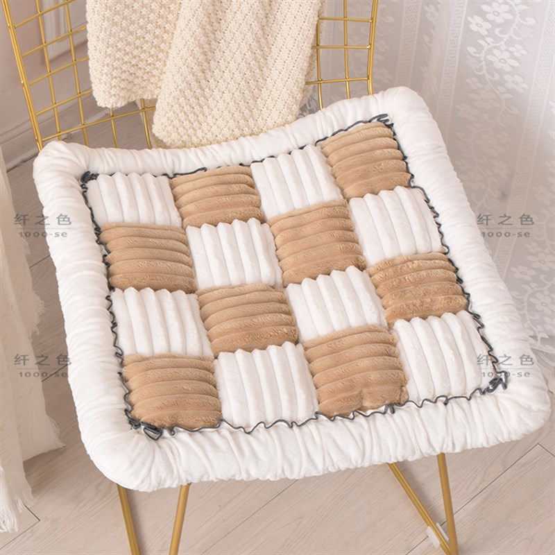 现代简约秋冬保暖短毛绒豆豆绒坐垫饭厅椅子垫电脑椅办公室座垫