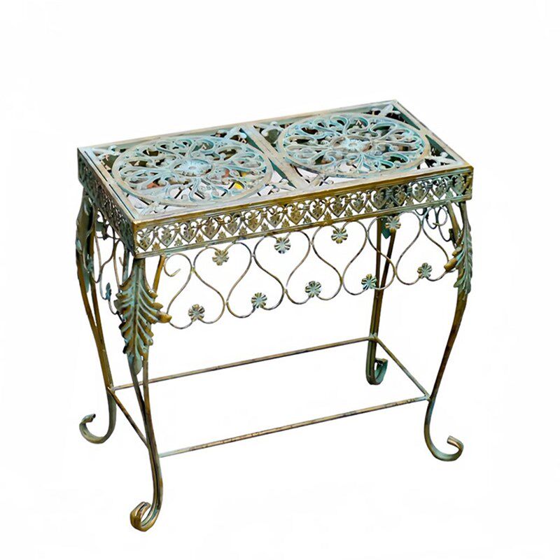 美式乡村风格复古做旧长条铸铁花架花盆架园艺架置物架隔层收纳架