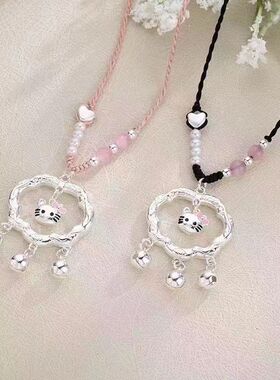 2024新款KT猫祥云平安锁项链hellokitty猫咪铃铛可爱简约情侣礼物